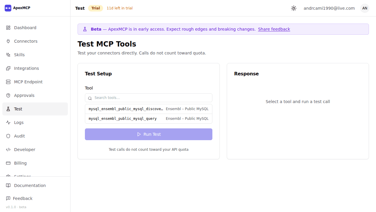 The in-browser tool tester