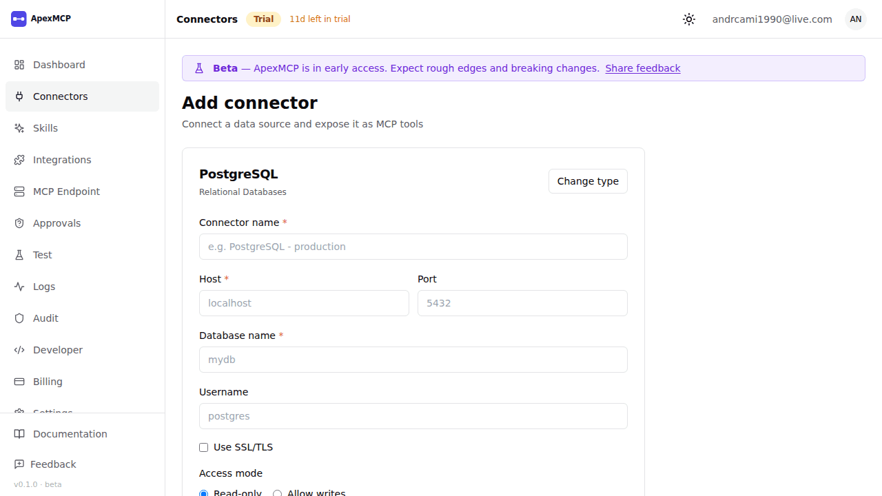 Adding a PostgreSQL connector